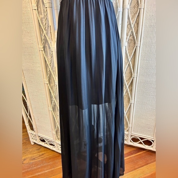 Cantata Maxi Dress Strapless Black Pleated Chiffon Skirt Tapestry Top Medium - Picture 7 of 15